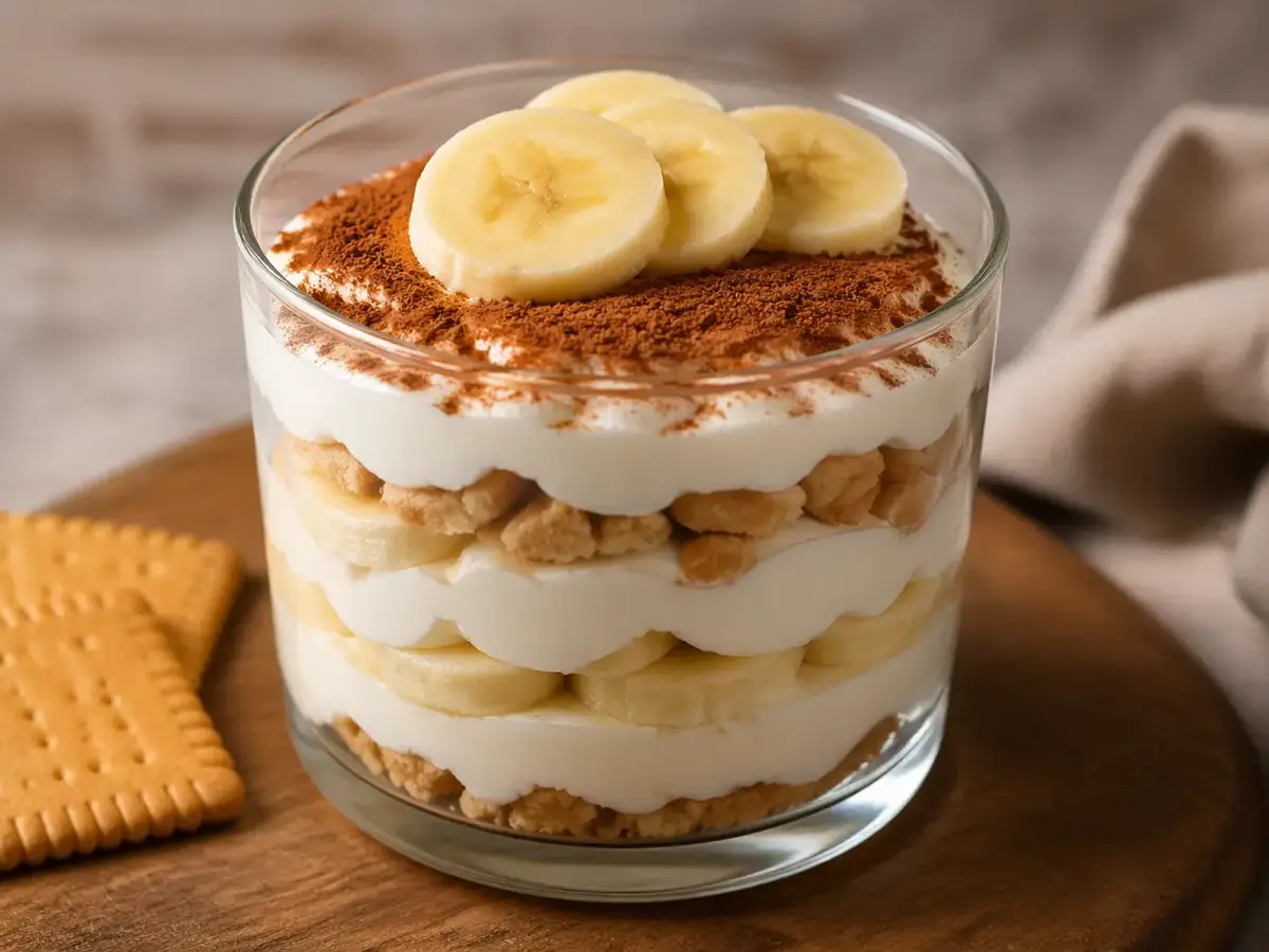 Layered Dessert with Plain Crisp Cookies and Banana