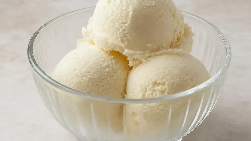 Kremowe domowe lody waniliowe w szklanej miseczce
