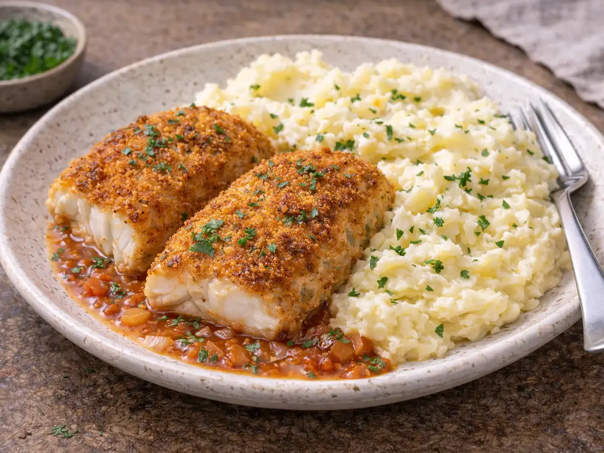 Breaded Cod with Mashed Potatoes