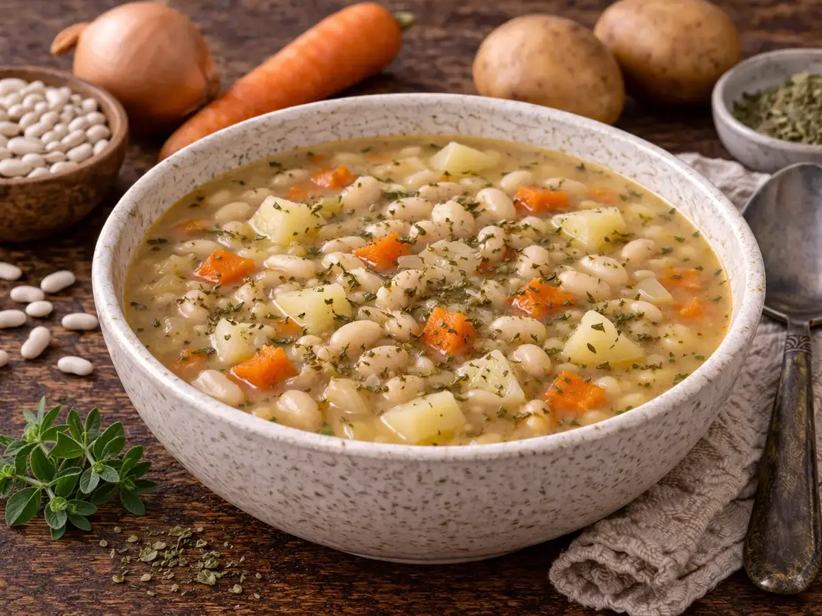 Fasolowa (Polish White Bean Soup) with Potatoes and Marjoram