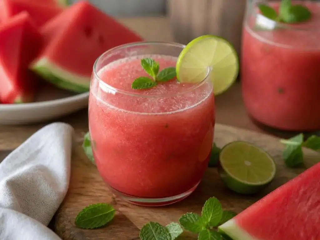Mrożona lemoniada arbuzowo-limonkowa z miętą