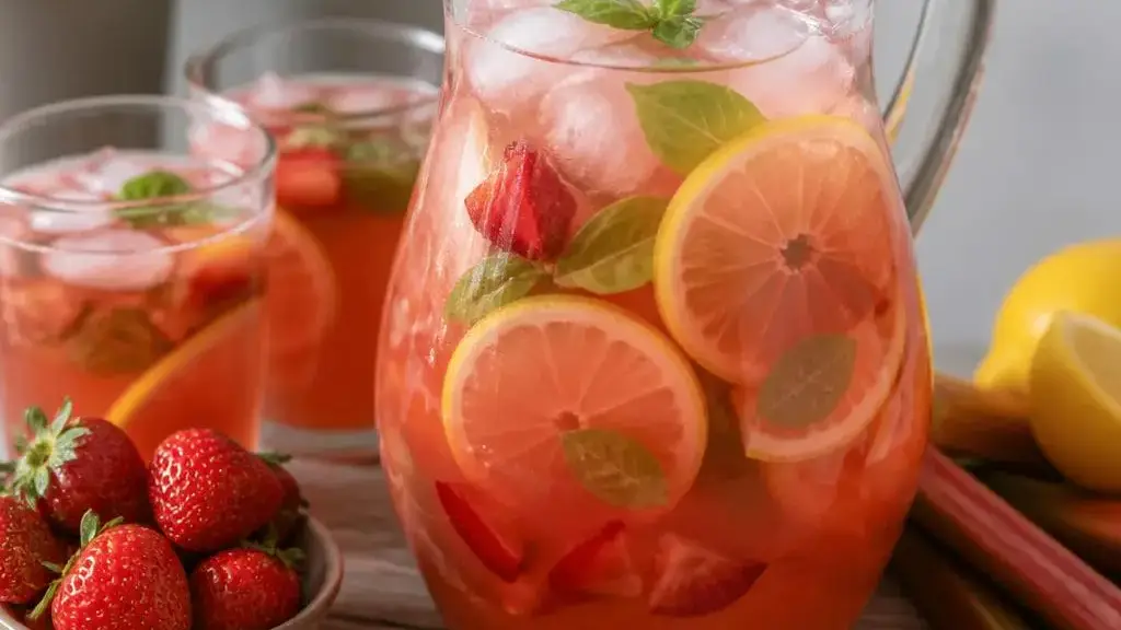 Truskawkowo-rabarbarowa lemoniada z bazylią i cytryną
