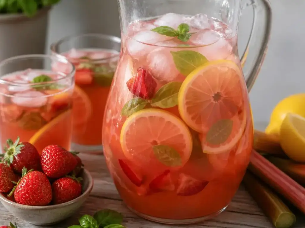 Truskawkowo-rabarbarowa lemoniada z bazylią i cytryną