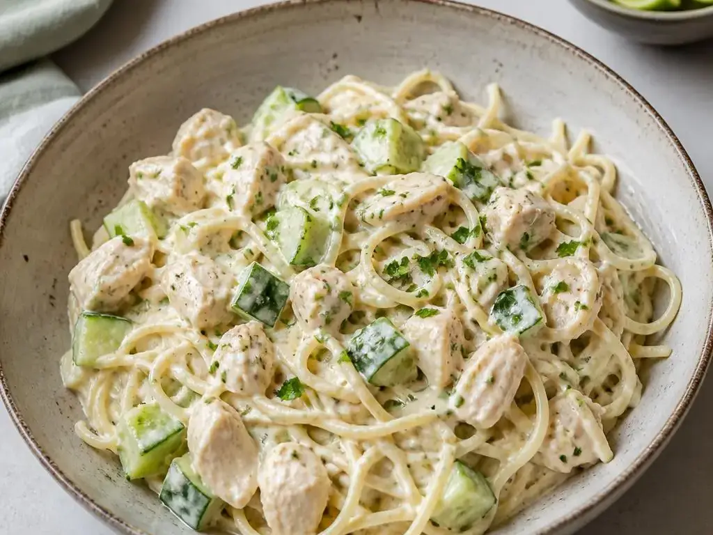 Cold Noodles with Chicken, Cucumber, and Yogurt-Lime Sauce