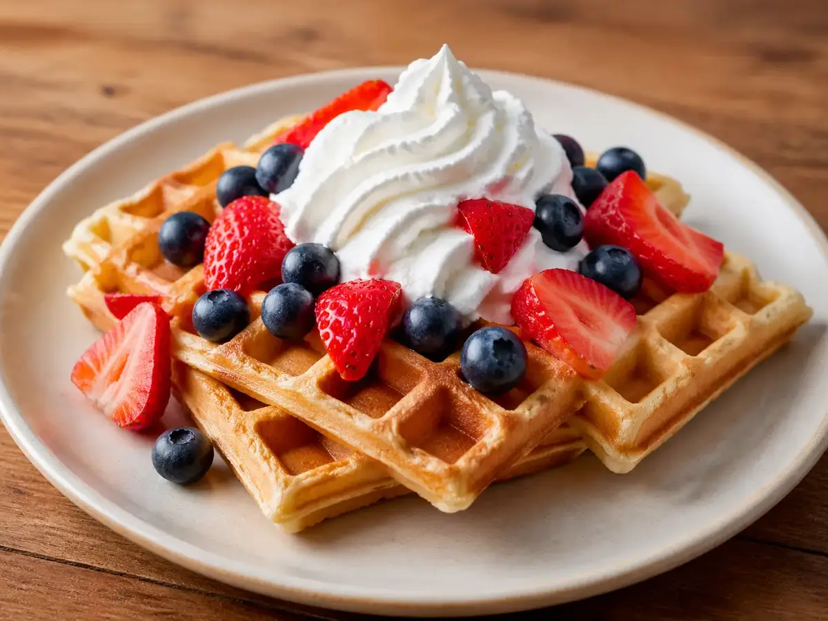 Waffles with Whipped Cream and Fruit