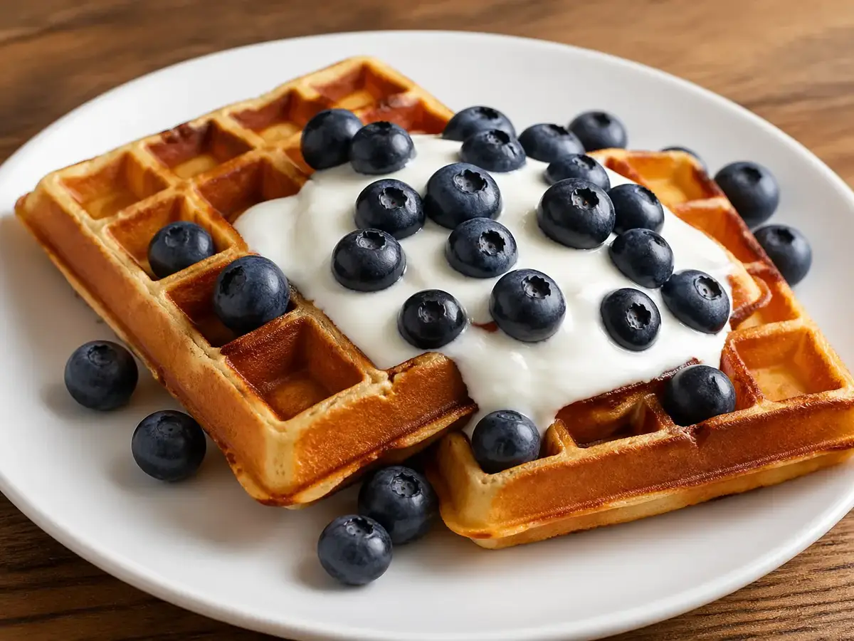 Waffles with Yogurt and Blueberries