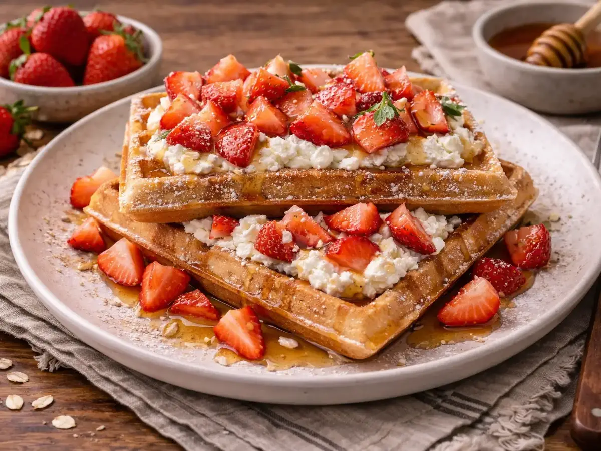 Breakfast Waffles with Twaróg and Strawberries