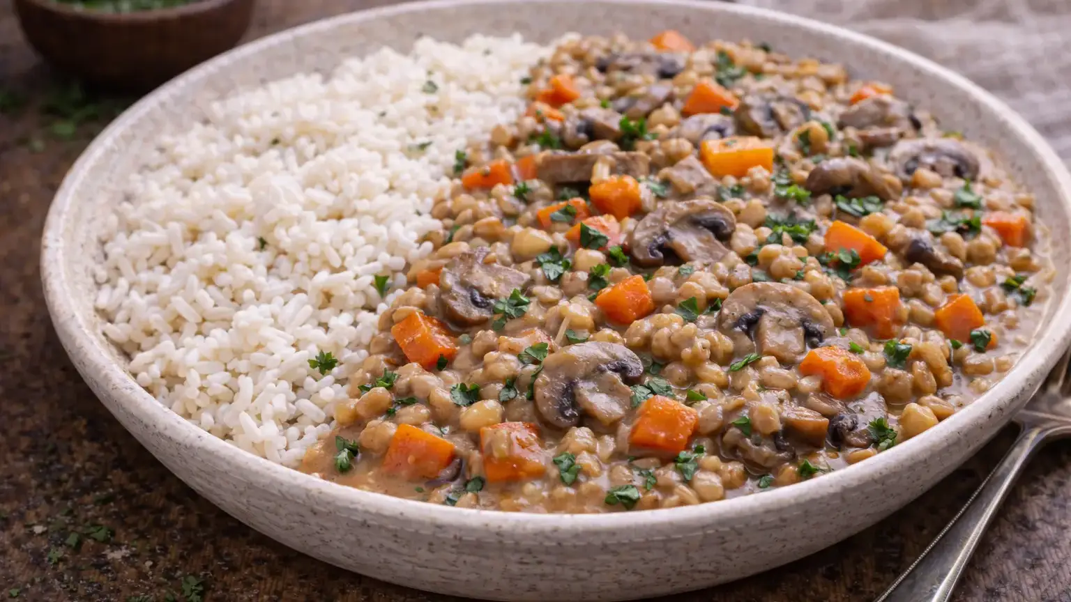 Gulasz z pieczarek i kaszy