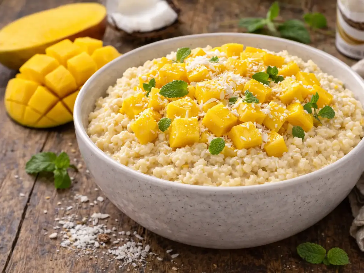 Coconut Millet Porridge with Mango