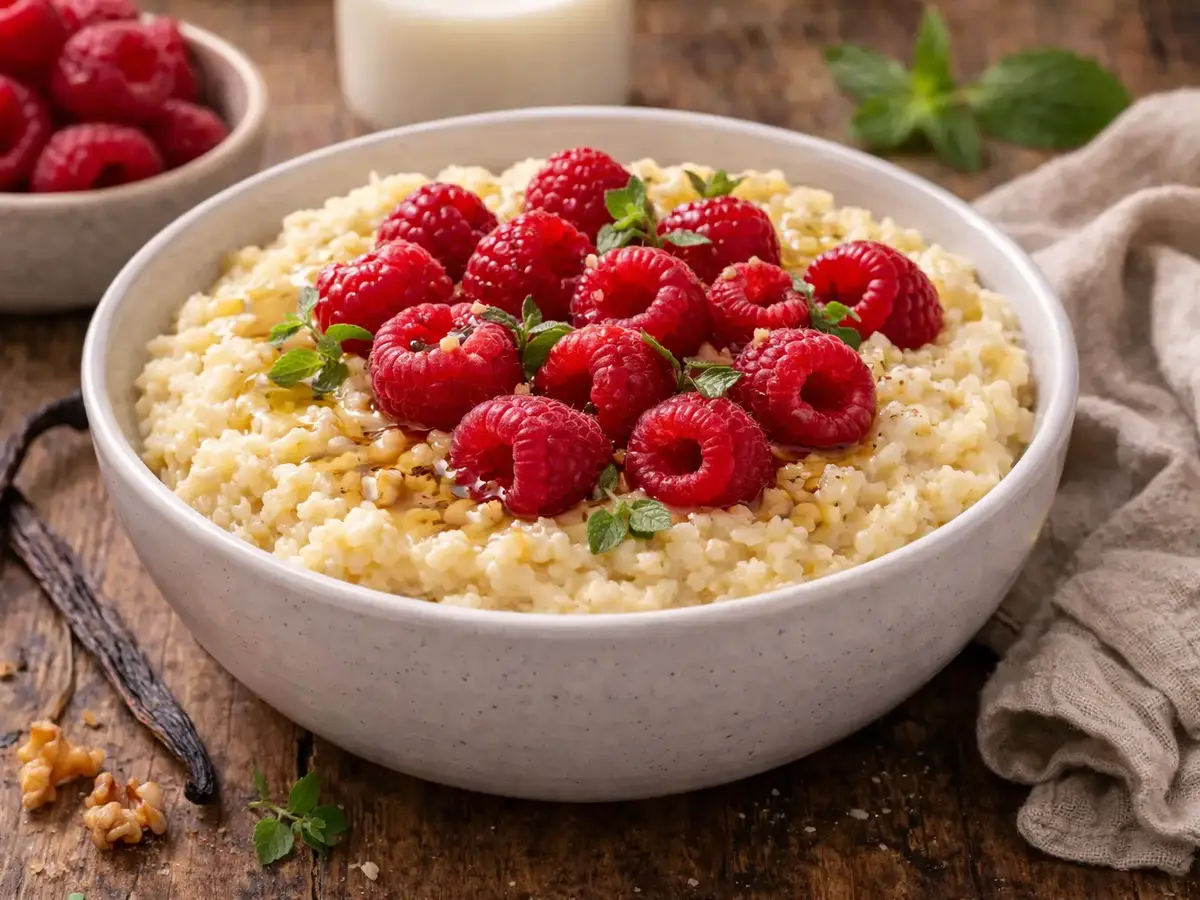 Millet Porridge with Raspberries and Vanilla
