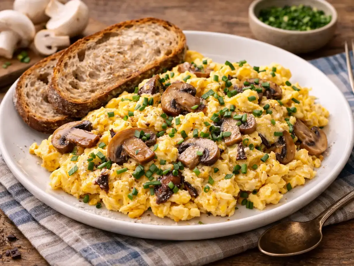 Scrambled Eggs with Mushrooms and Chives