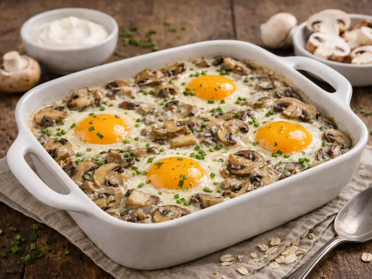 Baked Eggs with Mushrooms and Sour Cream