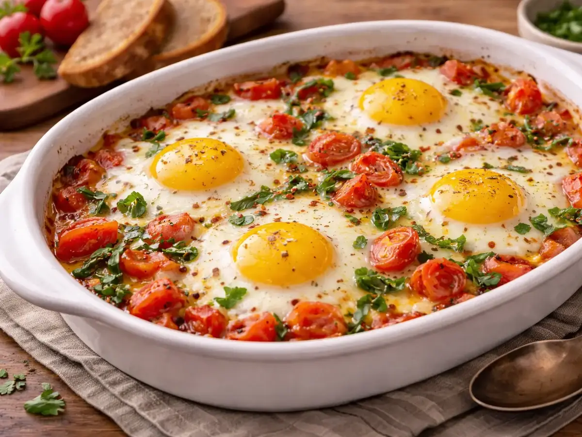 Baked Eggs with Tomatoes and Cheese