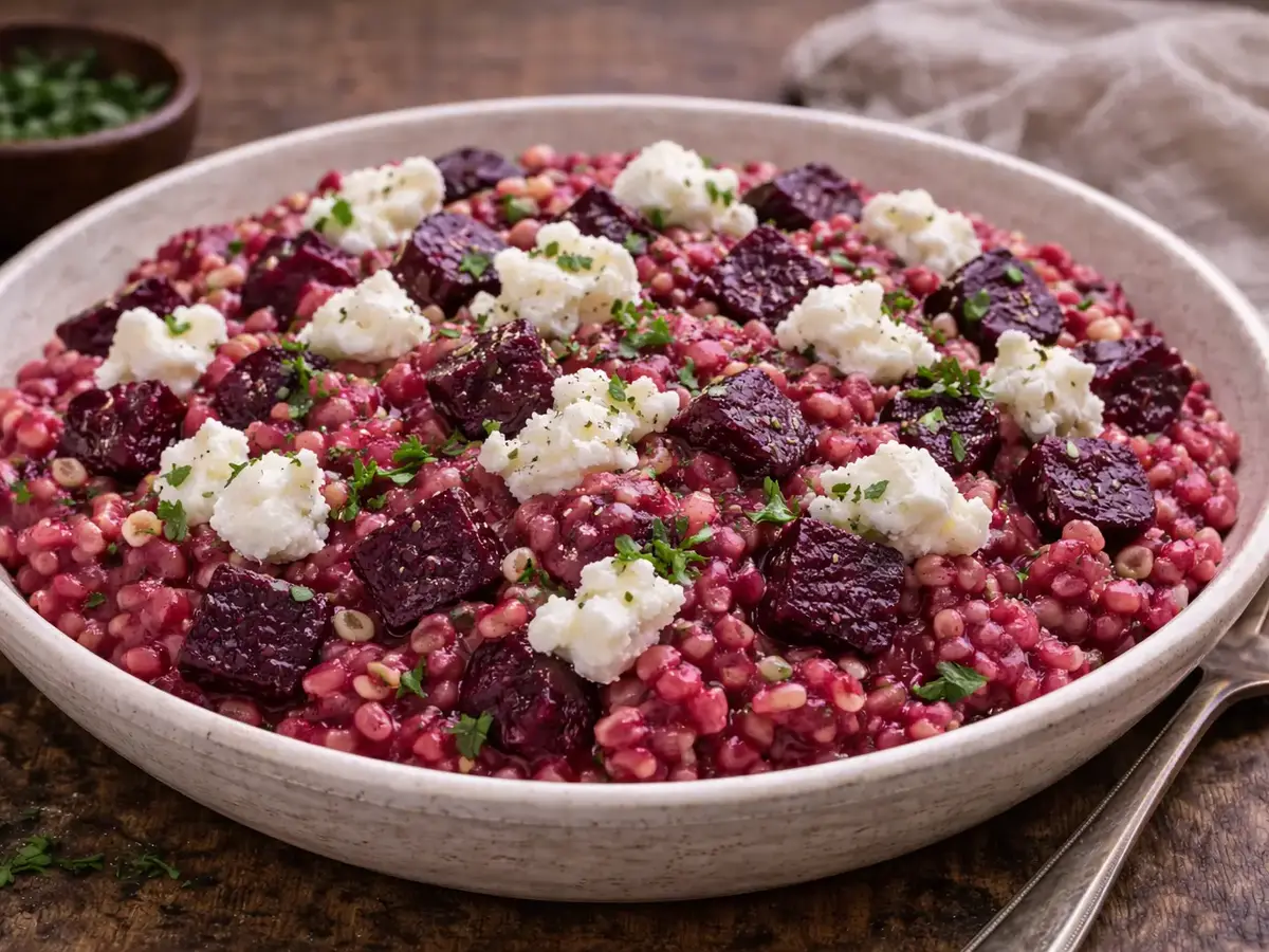 Kaszotto with Roasted Beet and Goat Cheese