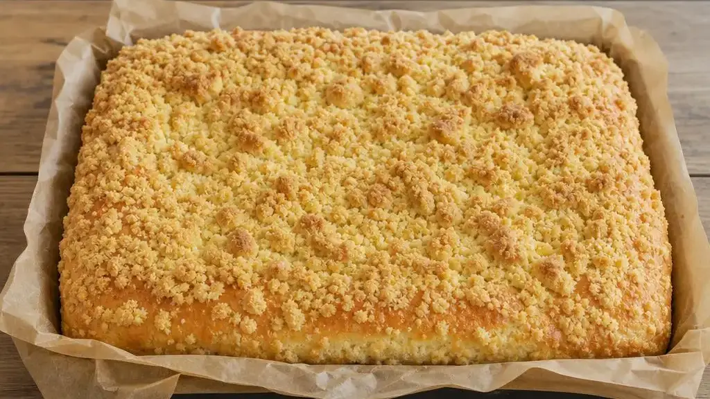 Fluffy yeast cake with a crisp buttery crumb topping