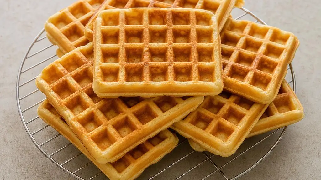 Golden classic waffles with a crisp exterior and a soft center