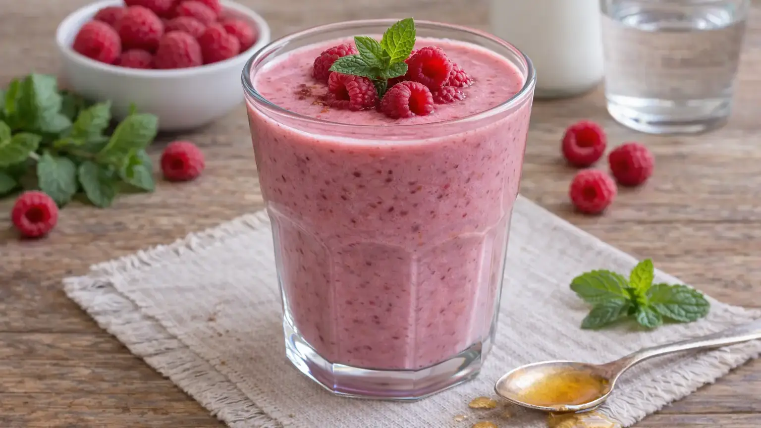 Kefir z malinami i miętą