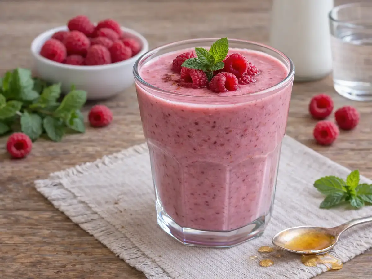 Kefir with Raspberries and Mint