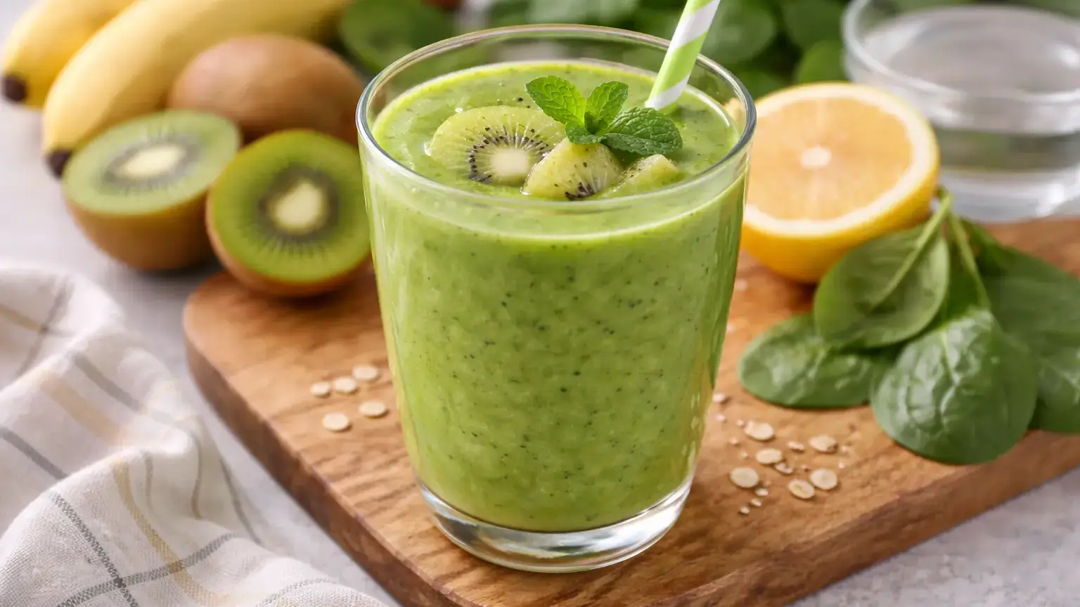 Zielony koktajl ze szpinakiem i kiwi