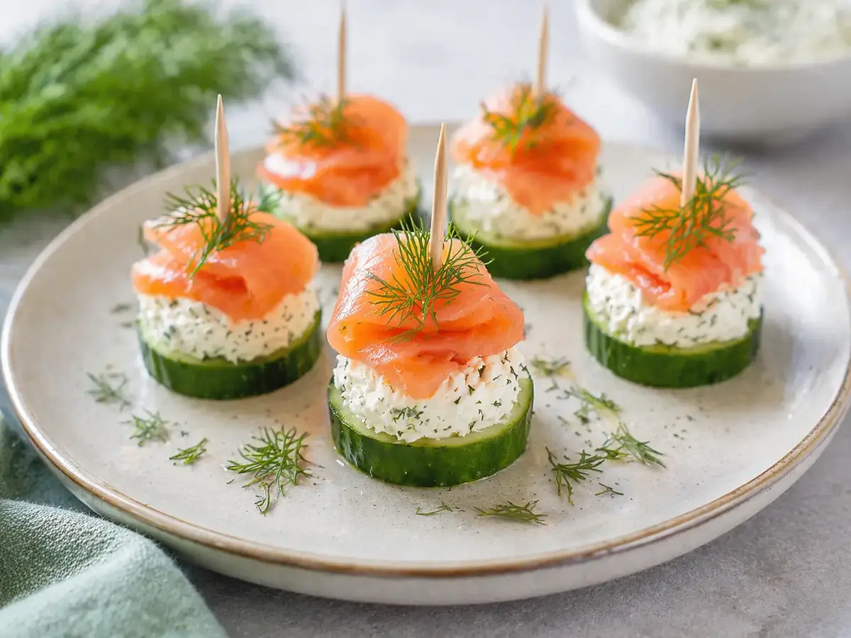 Smoked Salmon, Cream Cheese, and Cucumber Bites