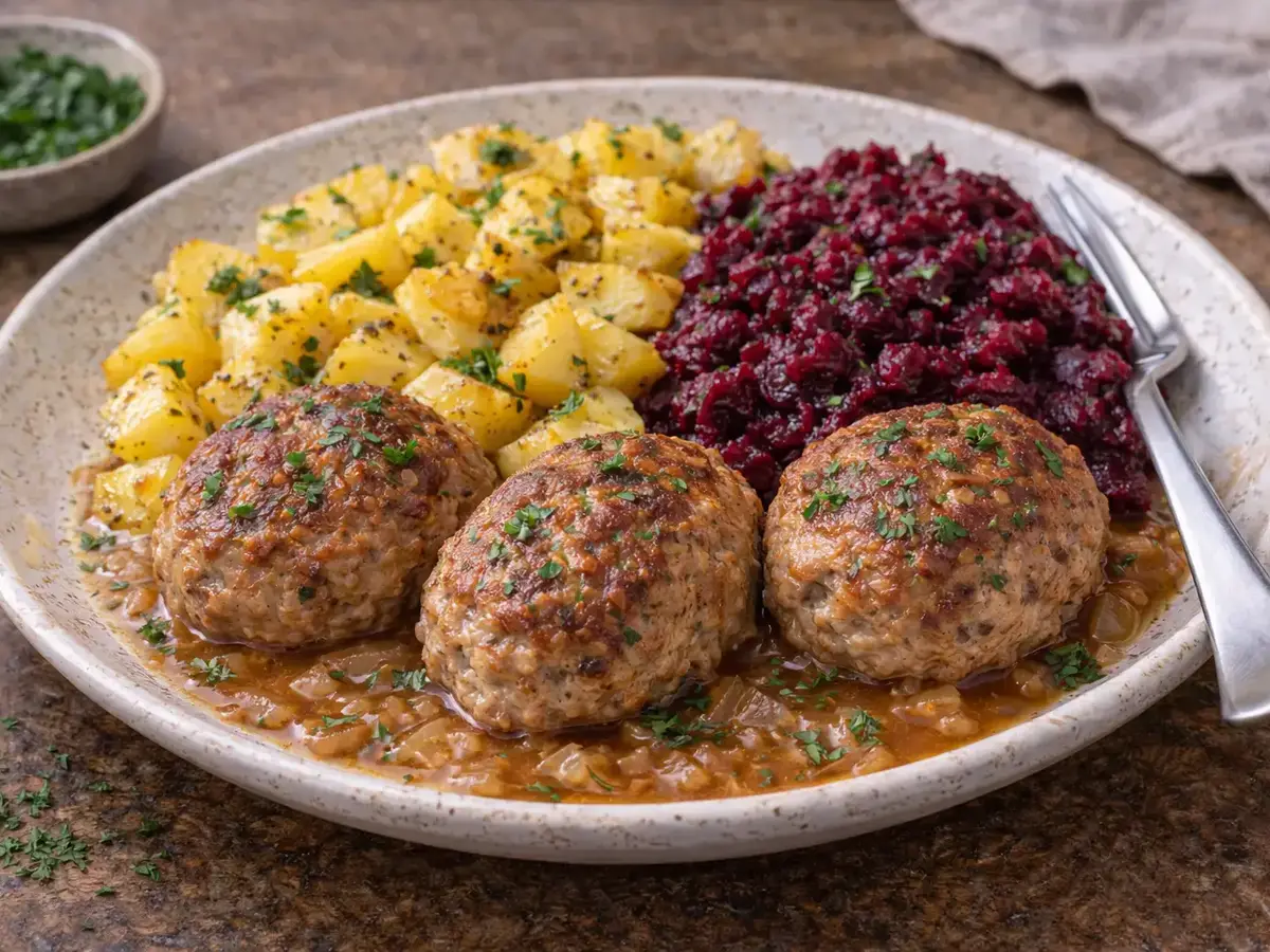 Baked Kotlety Mielone (Polish Meat Patties) with Beets