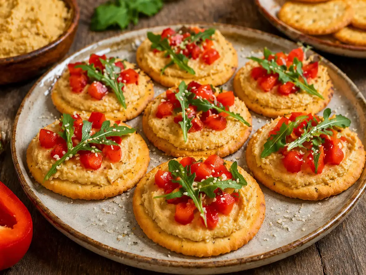 Crackers with Hummus and Bell Pepper