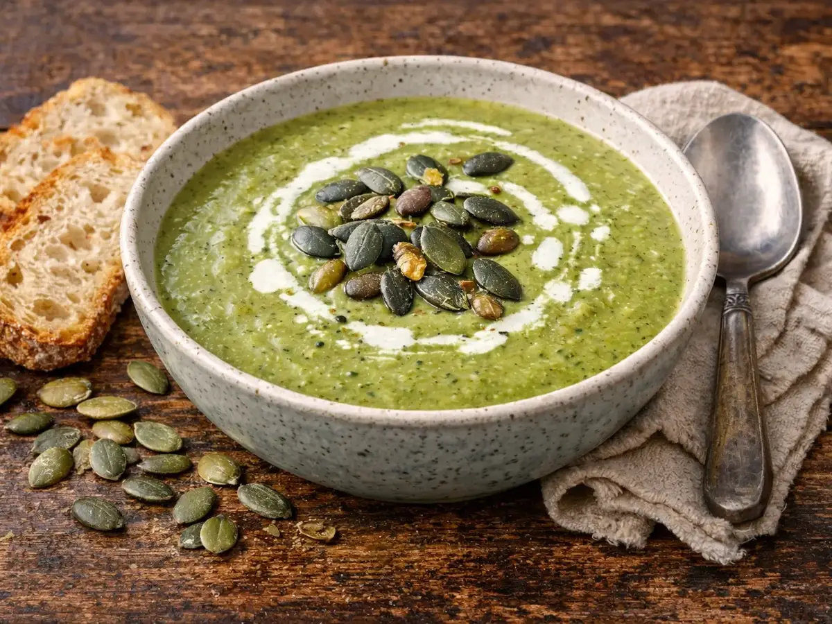 Creamy Broccoli Soup with Pumpkin Seeds