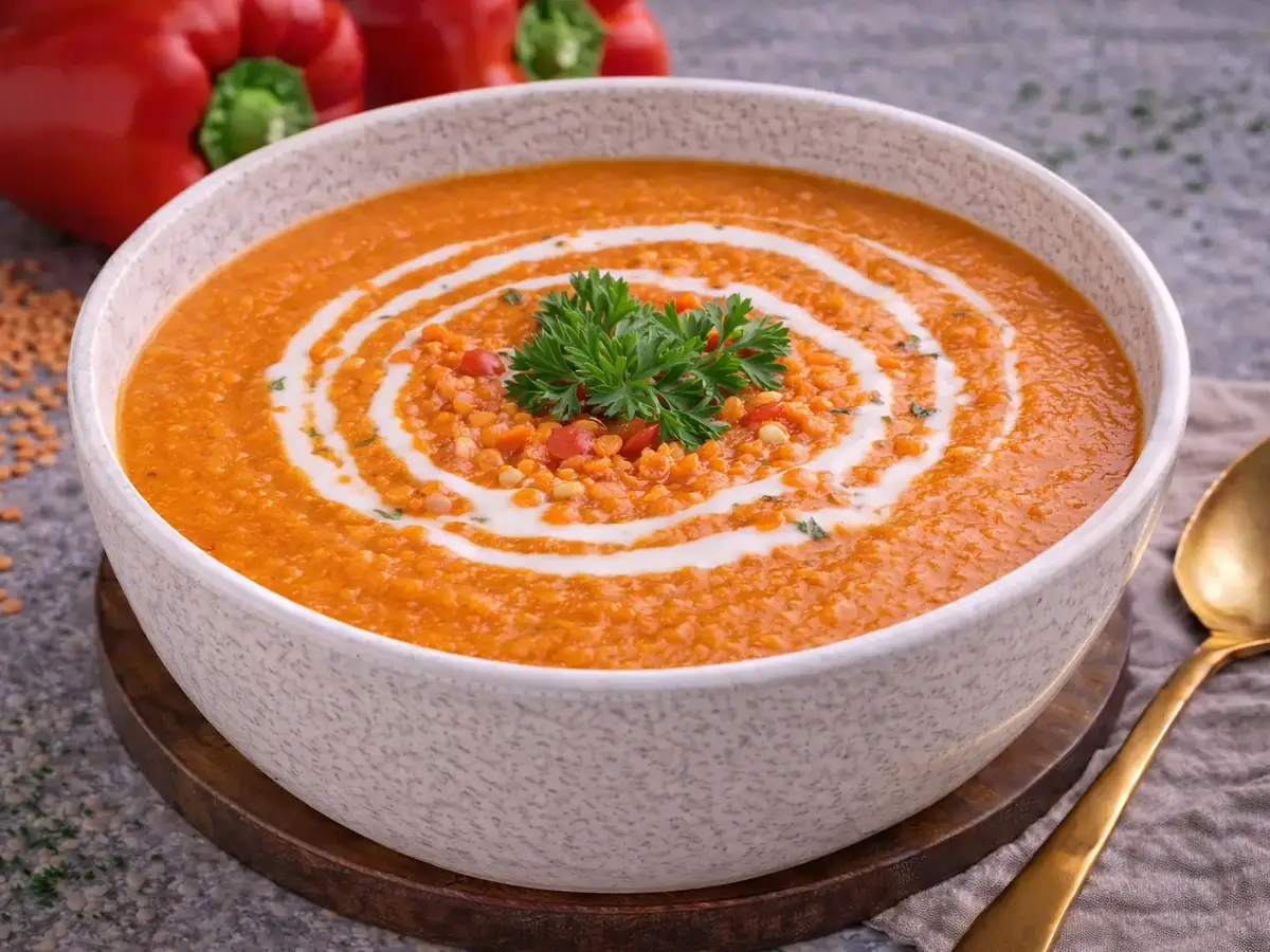 Creamy Red Bell Pepper and Lentil Soup
