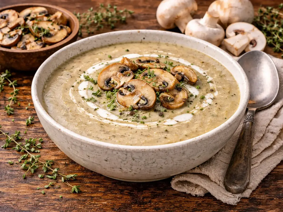 Creamy Button Mushroom Soup with Thyme