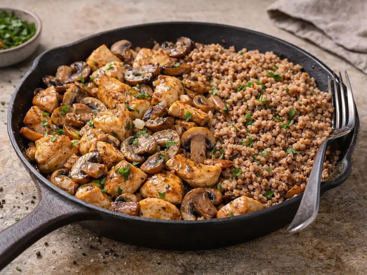 Chicken with Mushrooms and Buckwheat Groats