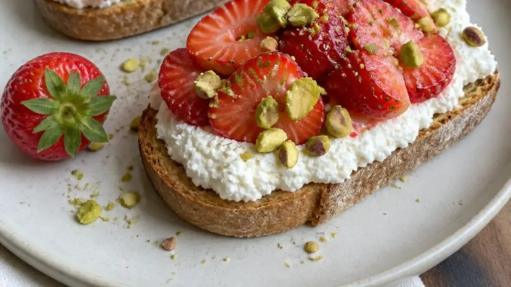 Letnie tosty z ricottą, truskawkami i pistacjami