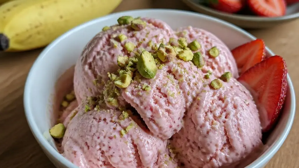 Lody truskawkowo-bananowe z pistacjami bez maszynki