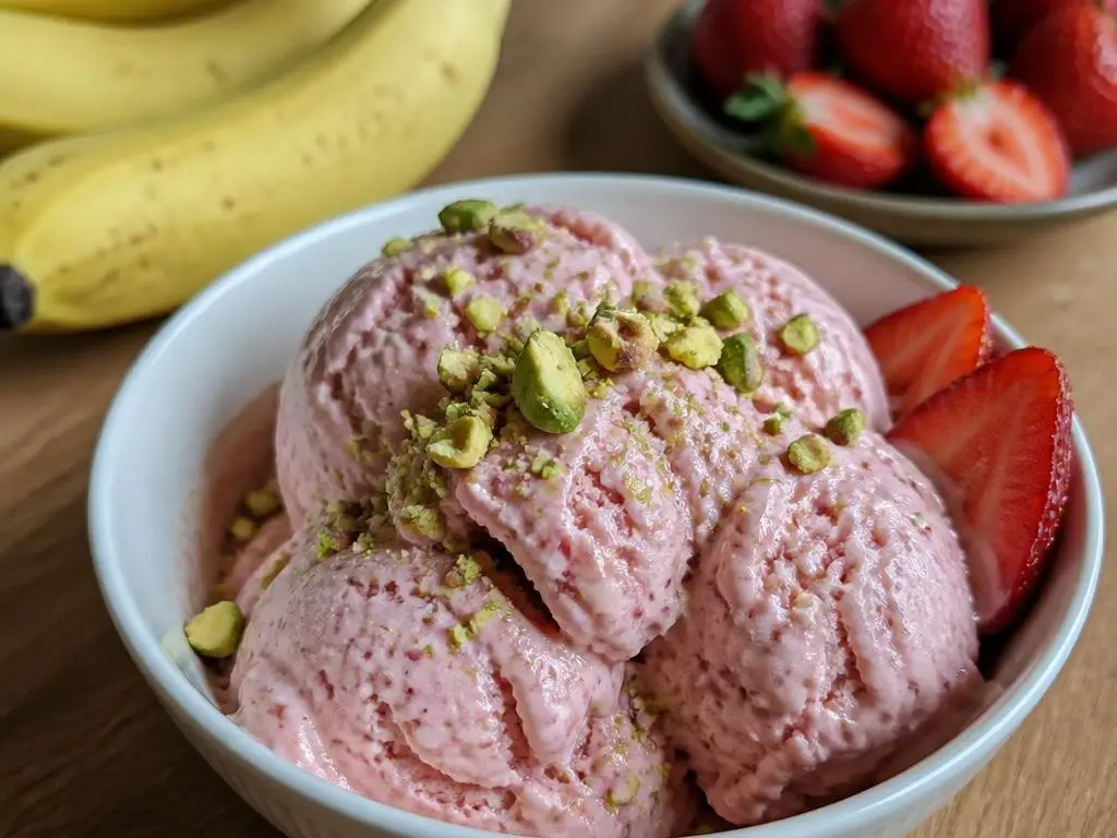 Lody truskawkowo-bananowe z pistacjami bez maszynki