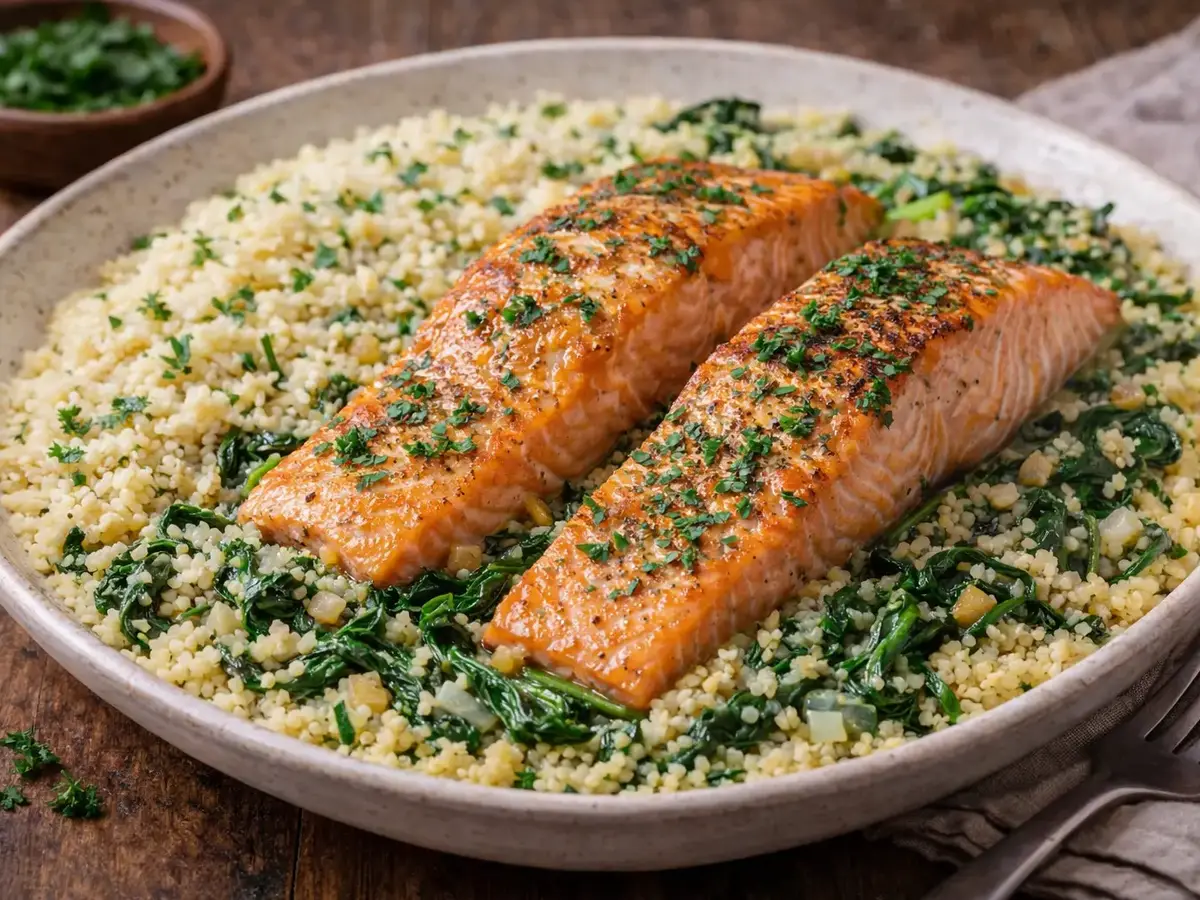 Salmon with Couscous and Spinach
