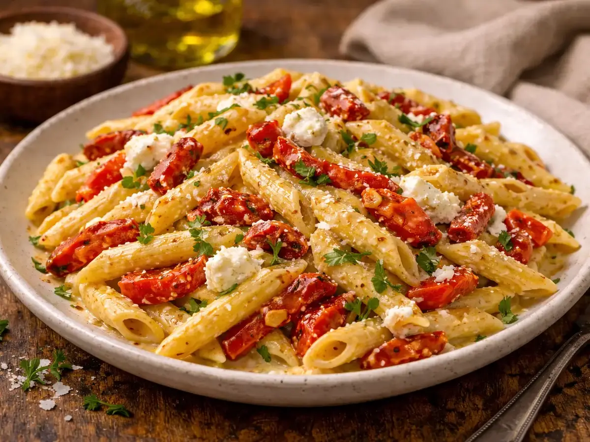Penne with Roasted Red Peppers and Ricotta