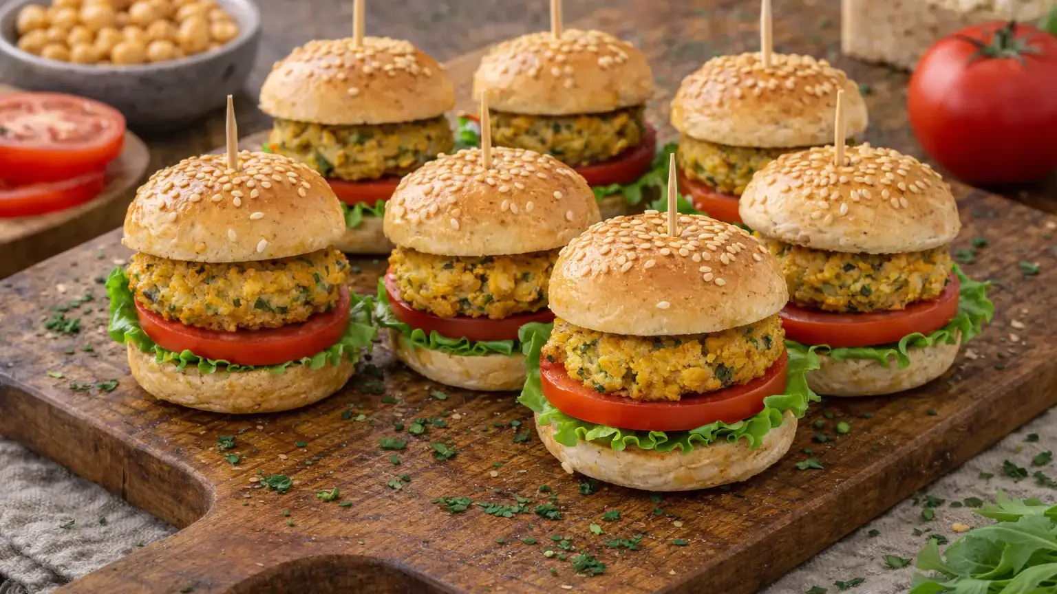 Mini burgery z kotlecikami z ciecierzycy