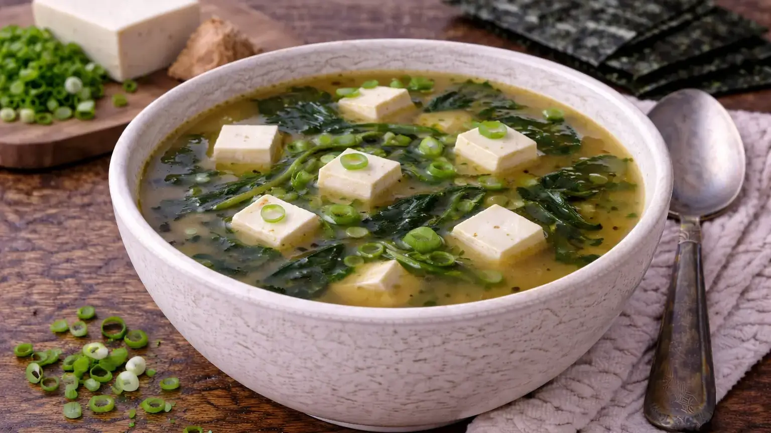 Zupa miso z tofu i glonami
