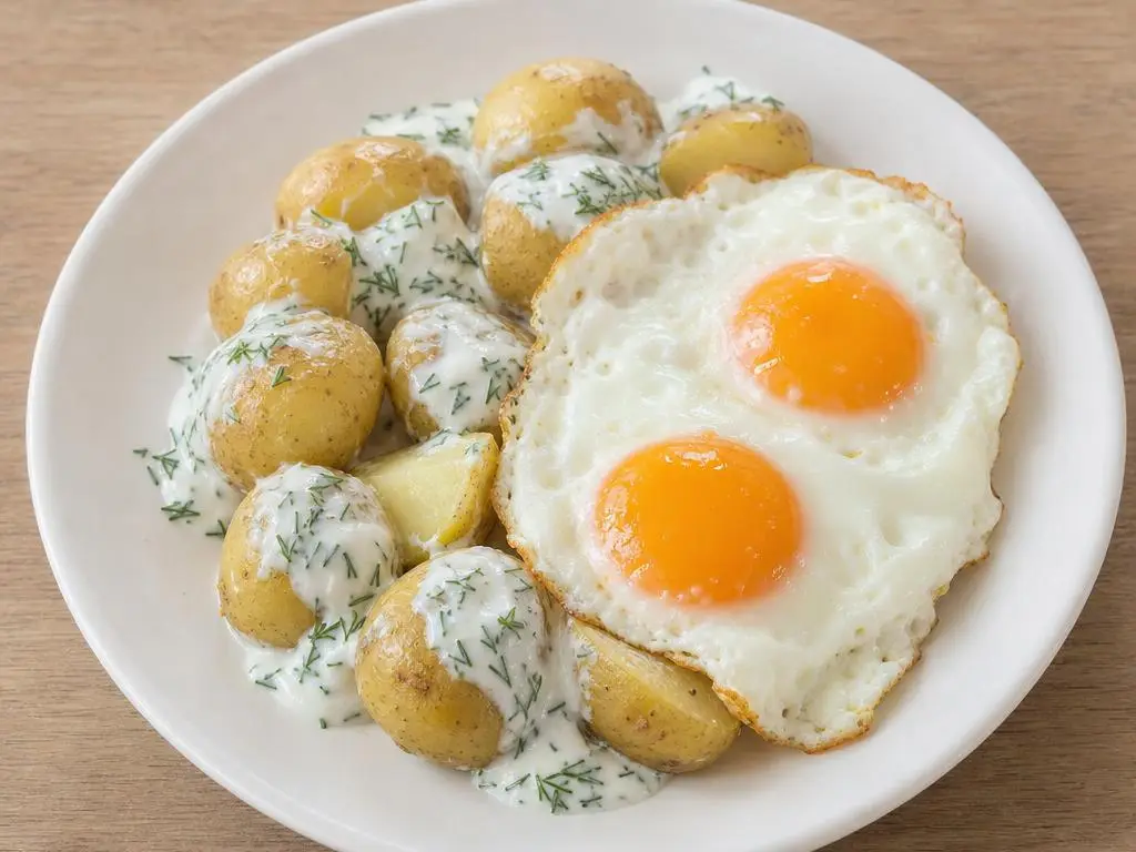 New Potatoes with Kefir and a Fried Egg