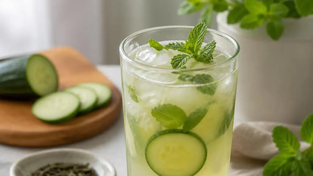 Mrożona lemoniada z ogórkiem, miętą i zieloną herbatą