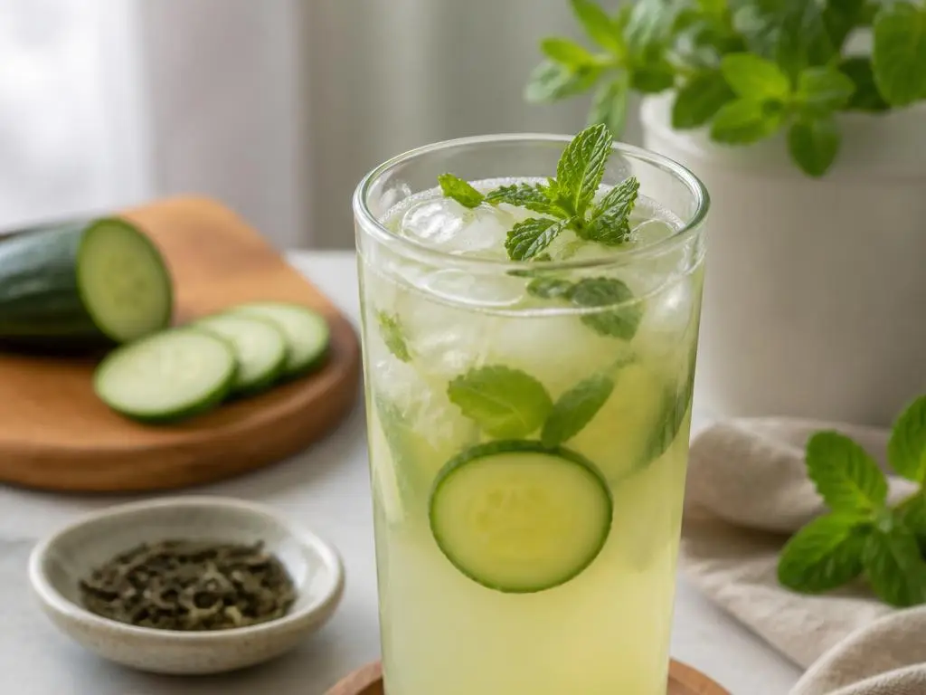 Mrożona lemoniada z ogórkiem, miętą i zieloną herbatą