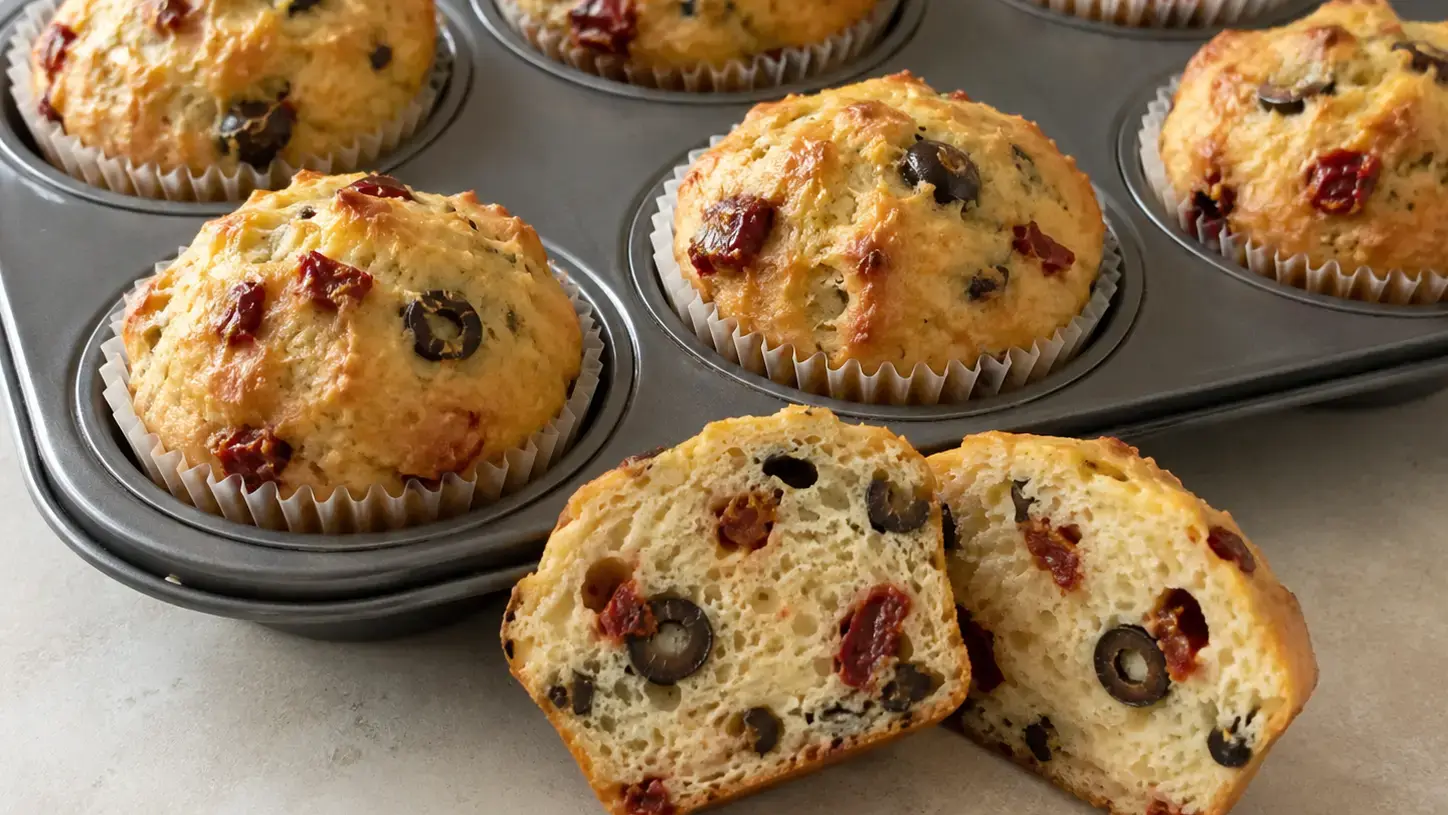 Muffinki z suszonymi pomidorami i oliwkami