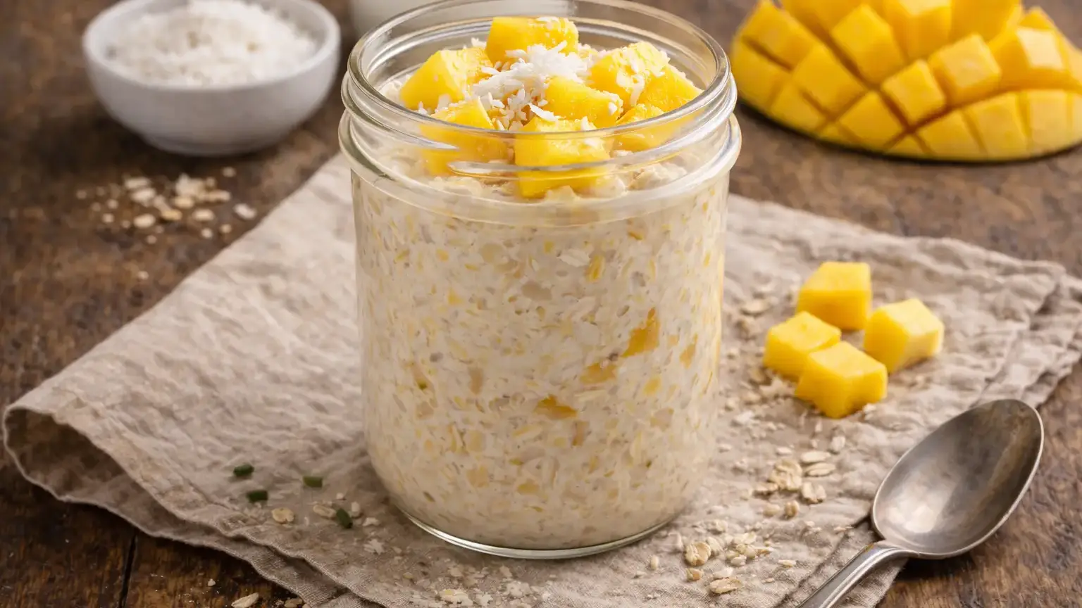 Nocna owsianka kokosowa z mango