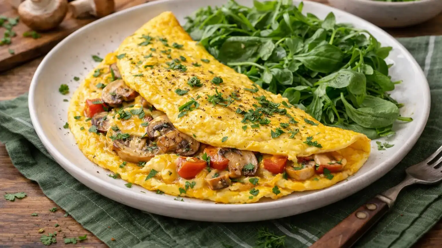 Omlet z pieczarkami i serem gouda