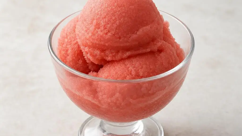Różowy sorbet arbuzowy z limonką w szklanej miseczce