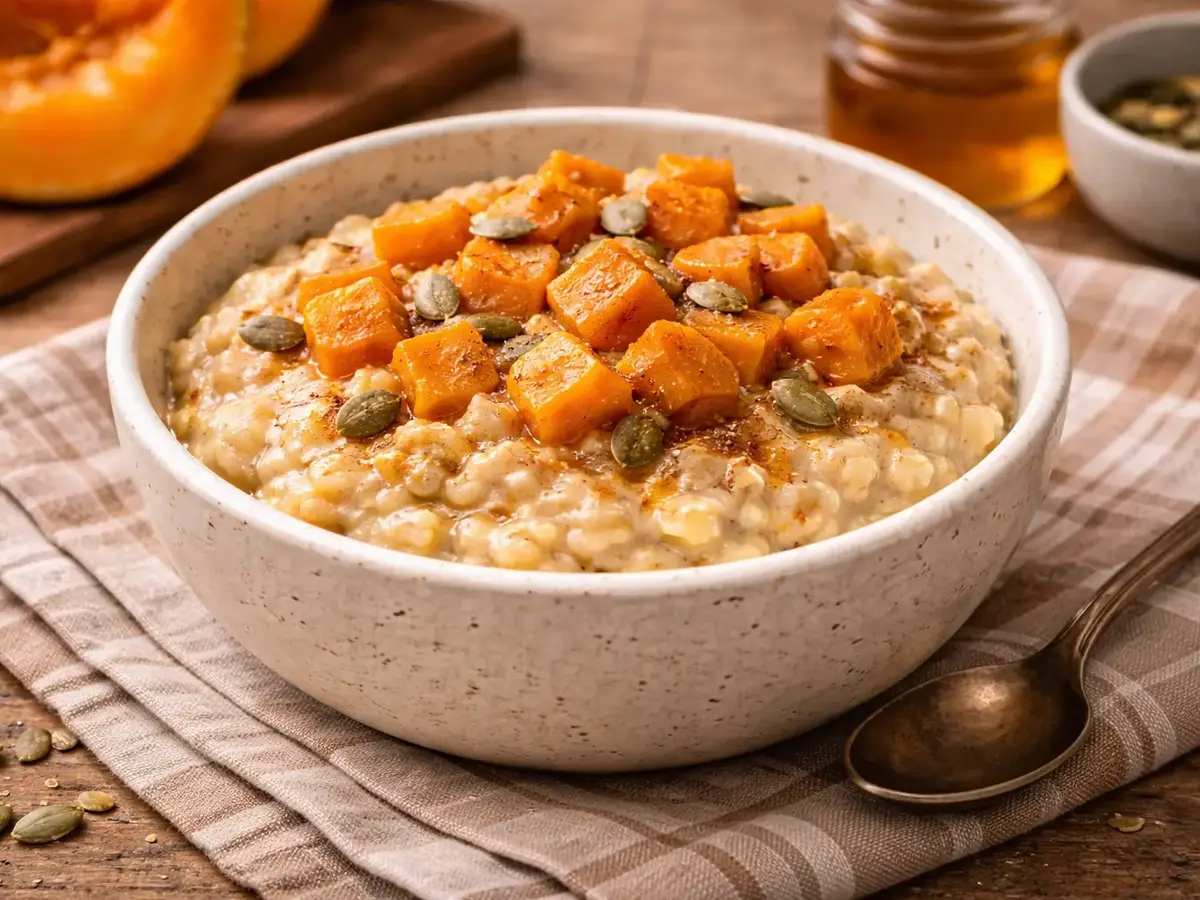 Oatmeal with Roasted Pumpkin and Cinnamon