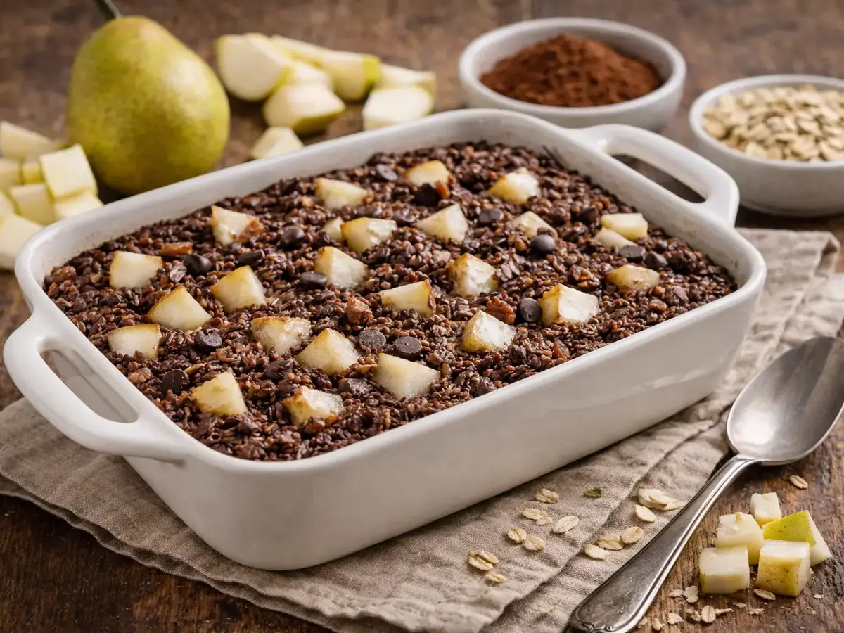 Baked Oatmeal with Pear and Cocoa