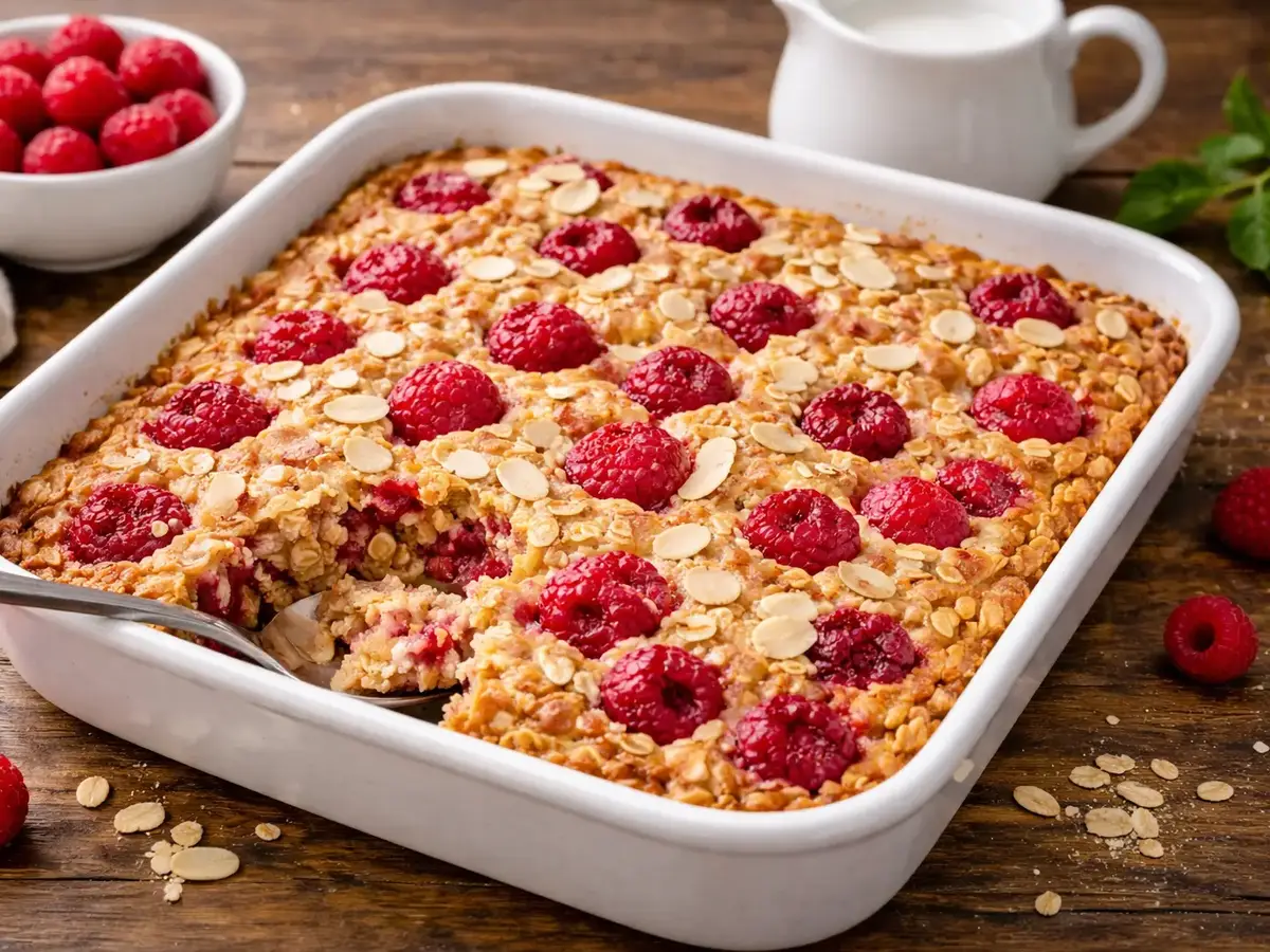 Baked Oatmeal with Raspberries