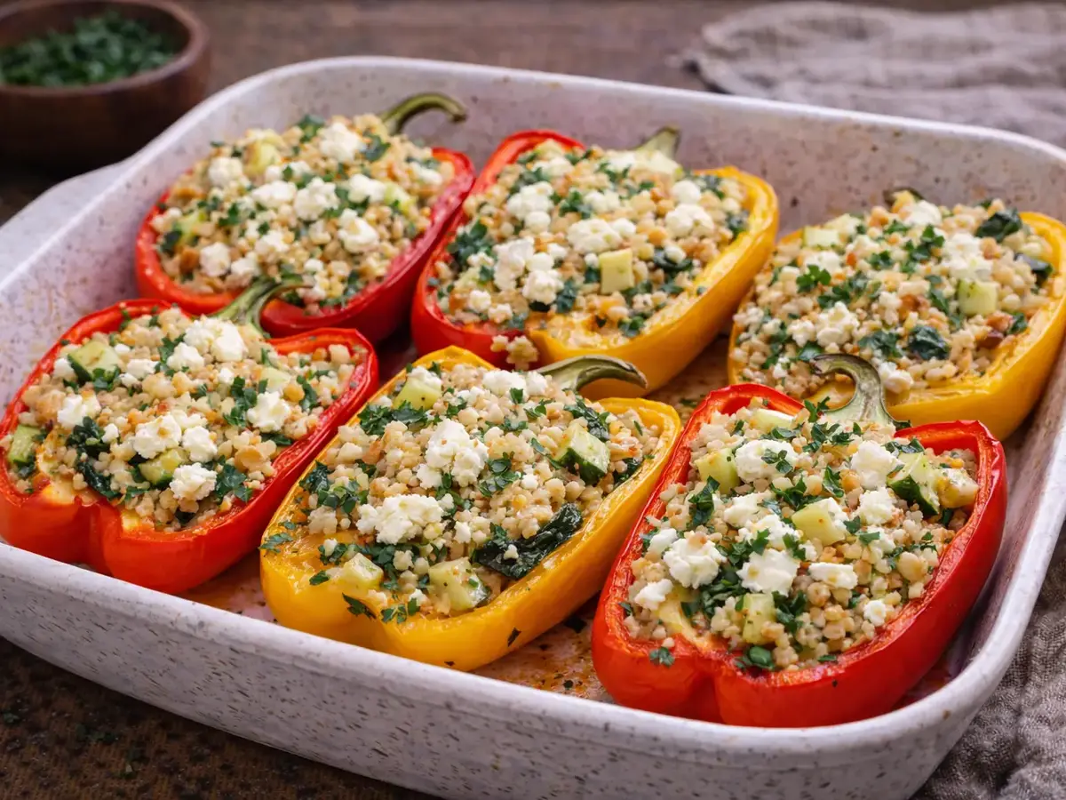 Bell Peppers Stuffed with Bulgur and Feta