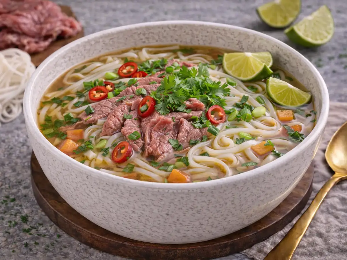 Pho-Inspired Beef and Rice Noodle Soup