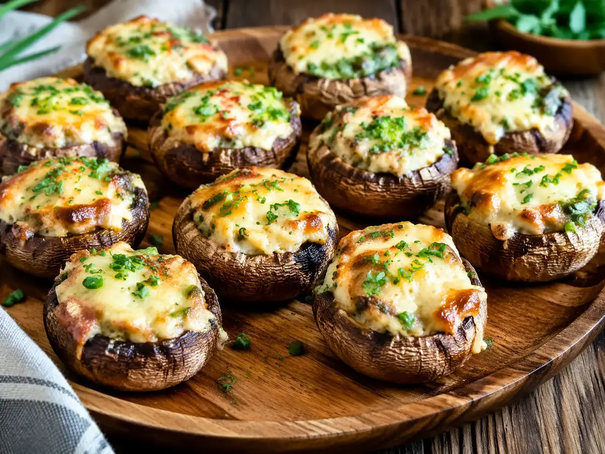 Baked Button Mushrooms Stuffed with Cheese